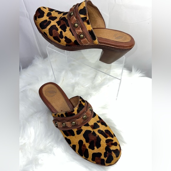 REAL Bovine Hair Leopard print NURTURE Leather Women Mule Heels 10 M - Picture 3 of 6